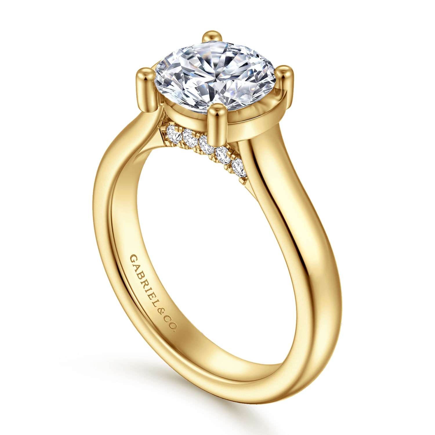 Villa - 14K Yellow Gold Half Bezel Oval Diamond Engagement Ring