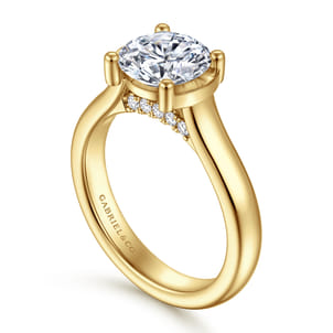 Villa - 14K Yellow Gold Half Bezel Oval Diamond Engagement Ring
