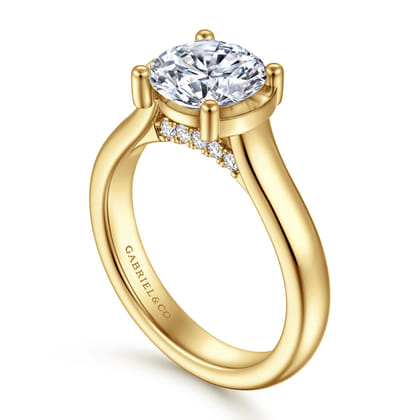 Villa - 14K Yellow Gold Half Bezel Oval Diamond Engagement Ring