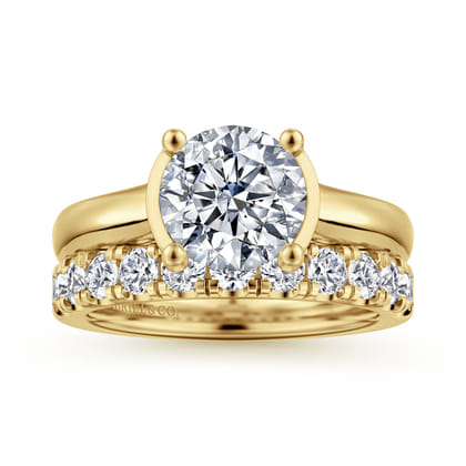 Villa - 14K Yellow Gold Half Bezel Oval Diamond Engagement Ring