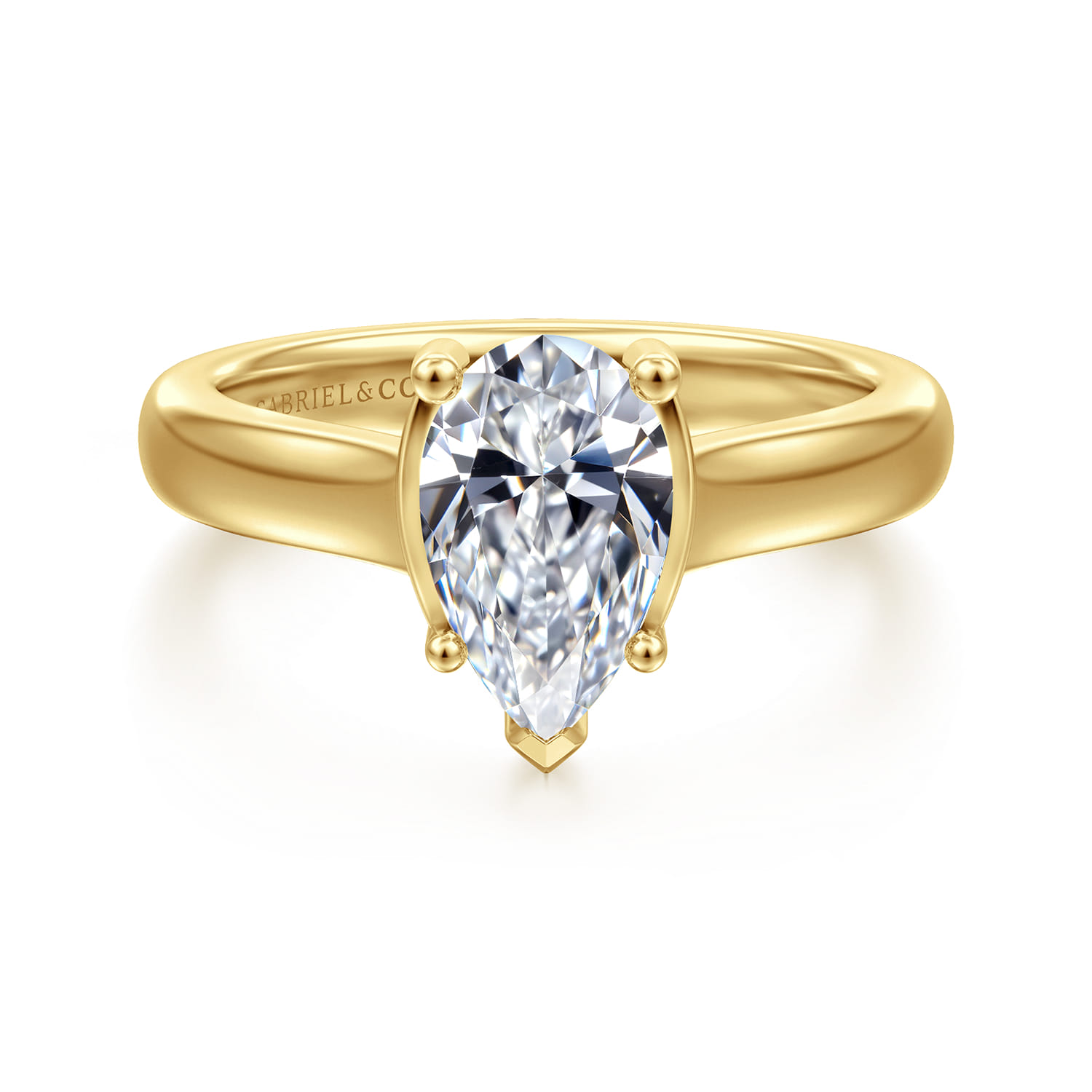 Villa - 14K Yellow Gold Half Bezel Pear Shape Diamond Engagement Ring