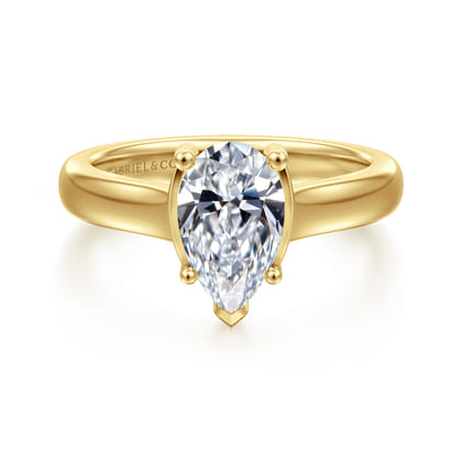 Villa - 14K Yellow Gold Half Bezel Pear Shape Diamond Engagement Ring