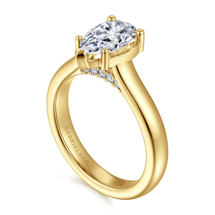 Villa - 14K Yellow Gold Half Bezel Pear Shape Diamond Engagement Ring