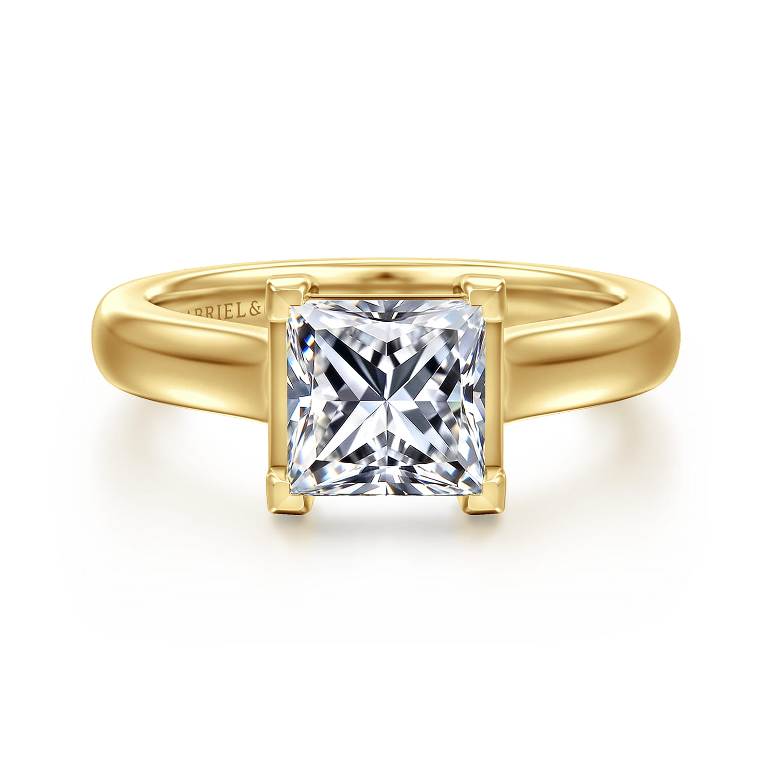 Villa - 14K Yellow Gold Half Bezel Princess Cut Diamond Engagement Ring