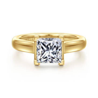 Villa - 14K Yellow Gold Half Bezel Princess Cut Diamond Engagement Ring