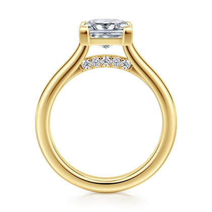 Villa - 14K Yellow Gold Half Bezel Princess Cut Diamond Engagement Ring
