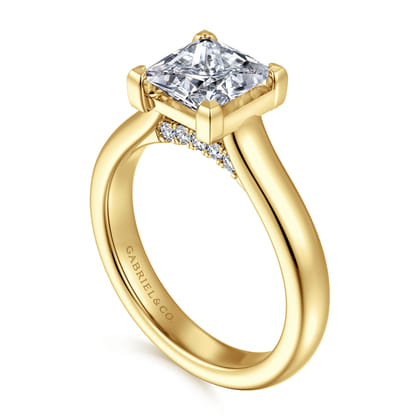 Villa - 14K Yellow Gold Half Bezel Princess Cut Diamond Engagement Ring
