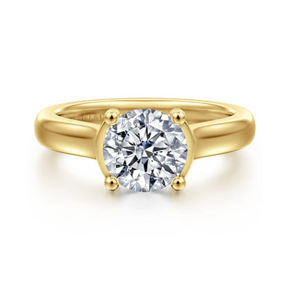 Villa - 14K Yellow Gold Half Bezel Round Diamond Engagement Ring