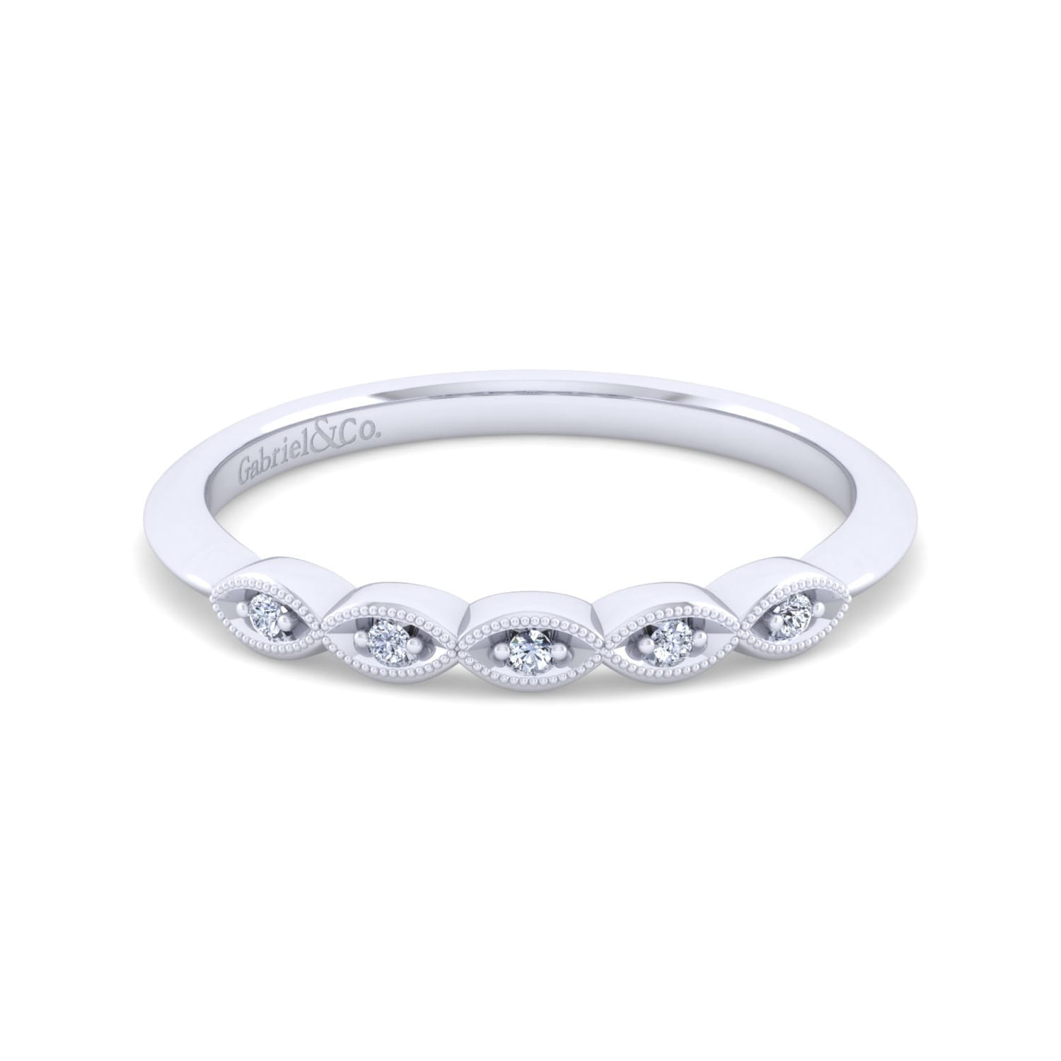 Vintage 14K White Gold Diamond Matching Wedding Band - 0.03 ct - Shot 1