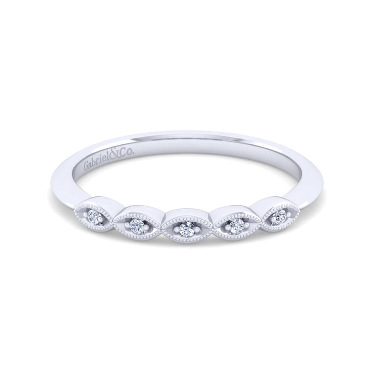 Vintage 14K White Gold Diamond Matching Wedding Band - 0.03 ct - Shot 1