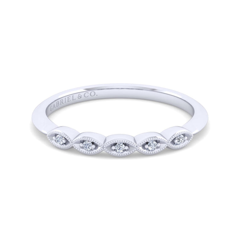 Vintage 14K White Gold Diamond Matching Wedding Band - 0.03 ct - Shot 1