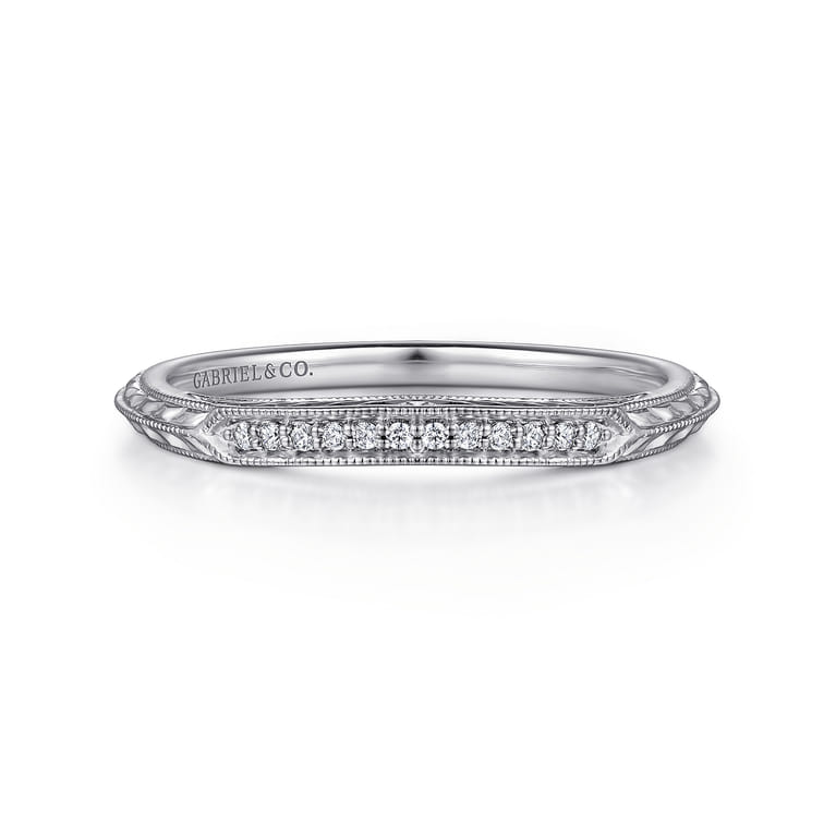 Vintage 14K White Gold Diamond Matching Wedding Band - 0.03 ct - Shot 1