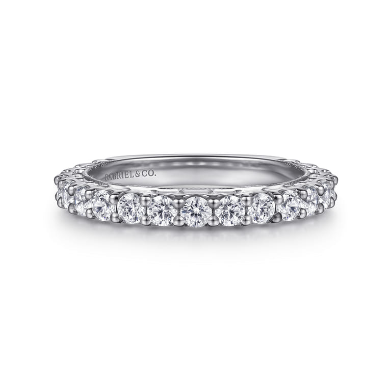 Vintage 14K White Gold Diamond Matching Wedding Band - 0.97 ct - Shot 1