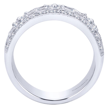 Vintage 14K White Gold Diamond Openwork Wide Band Ring