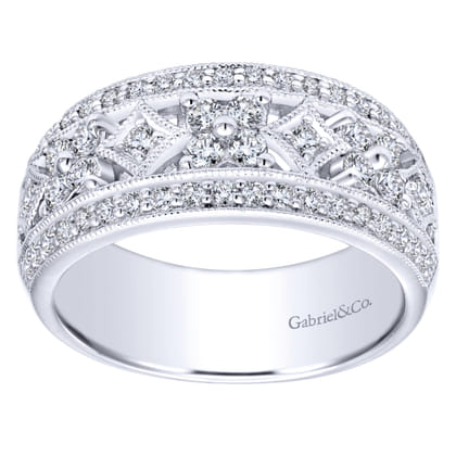 Vintage 14K White Gold Diamond Openwork Wide Band Ring