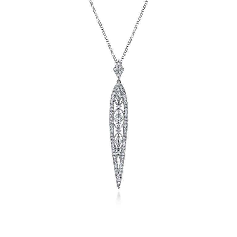 Vintage 14K White Gold Diamond Pendant Necklace - 0.45 ct - Shot 1