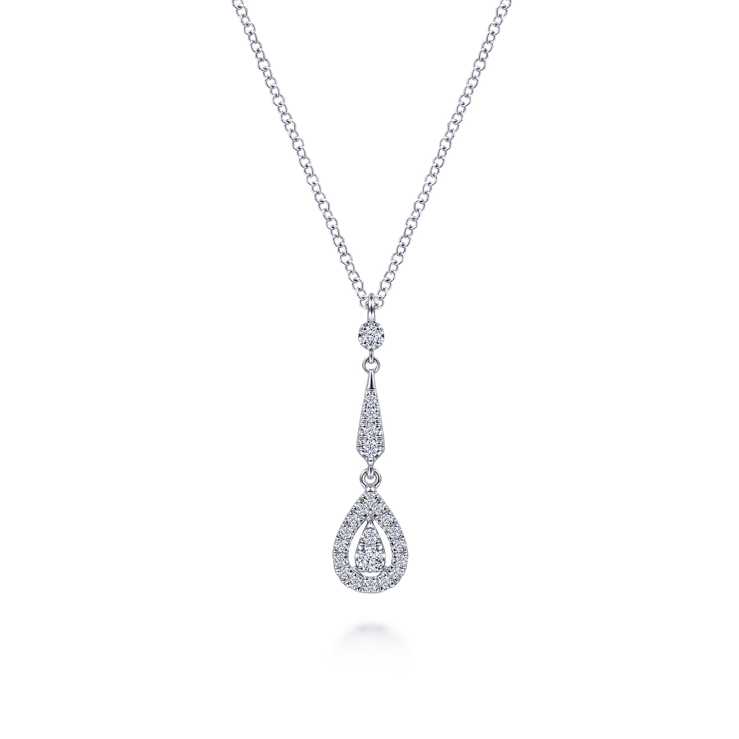 Vintage 14K White Gold Diamond Teardrop Pendant Necklace - 0.19 ct - Shot 1