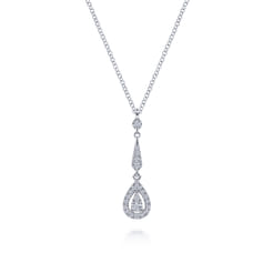 Vintage 14K White Gold Diamond Teardrop Pendant Necklace