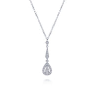 Vintage 14K White Gold Diamond Teardrop Pendant Necklace