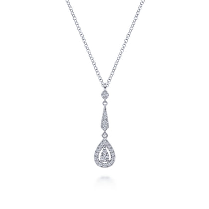 Vintage 14K White Gold Diamond Teardrop Pendant Necklace