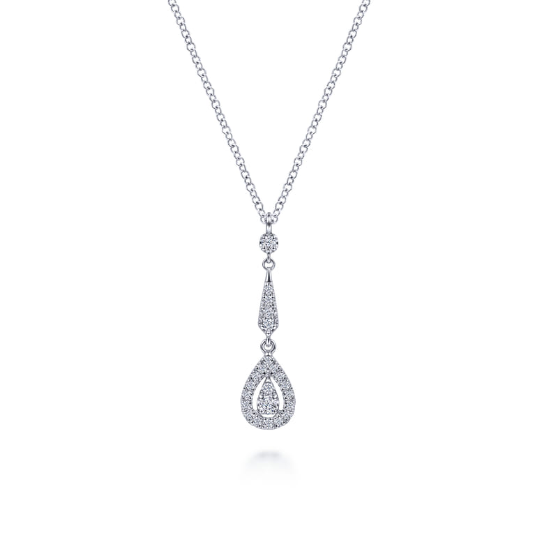 Vintage 14K White Gold Diamond Teardrop Pendant Necklace - 0.19 ct - Shot 1