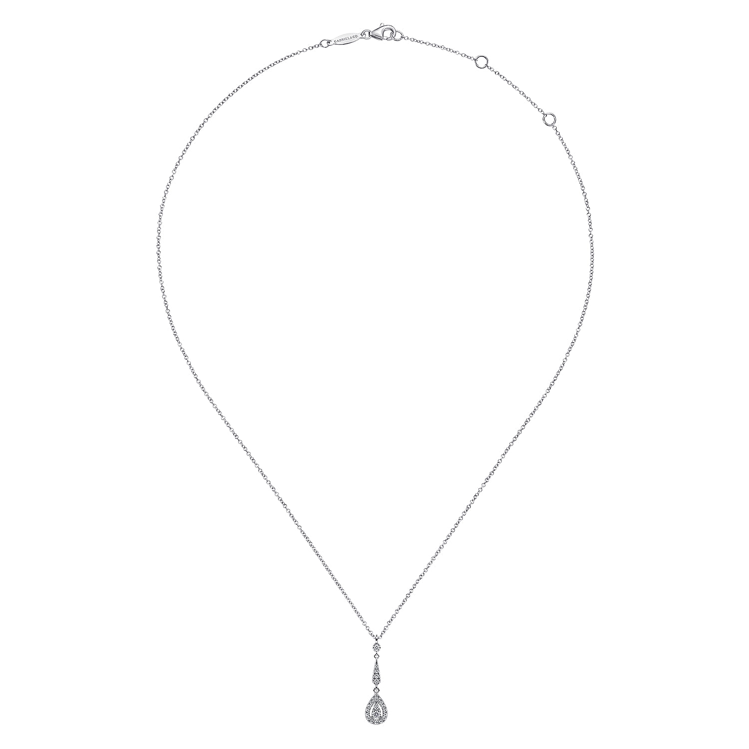 Vintage 14K White Gold Diamond Teardrop Pendant Necklace - 0.19 ct - Shot 2