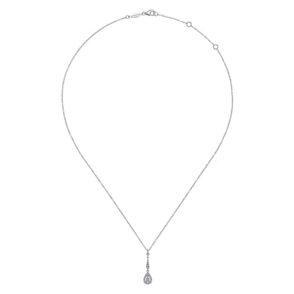 Vintage 14K White Gold Diamond Teardrop Pendant Necklace