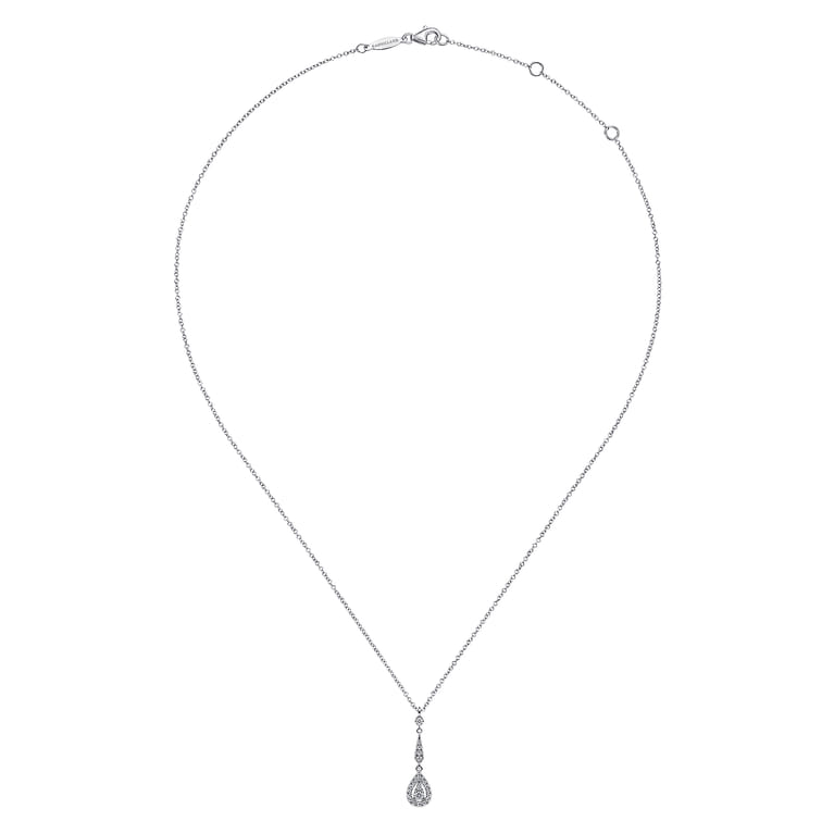 Vintage 14K White Gold Diamond Teardrop Pendant Necklace - 0.19 ct - Shot 2
