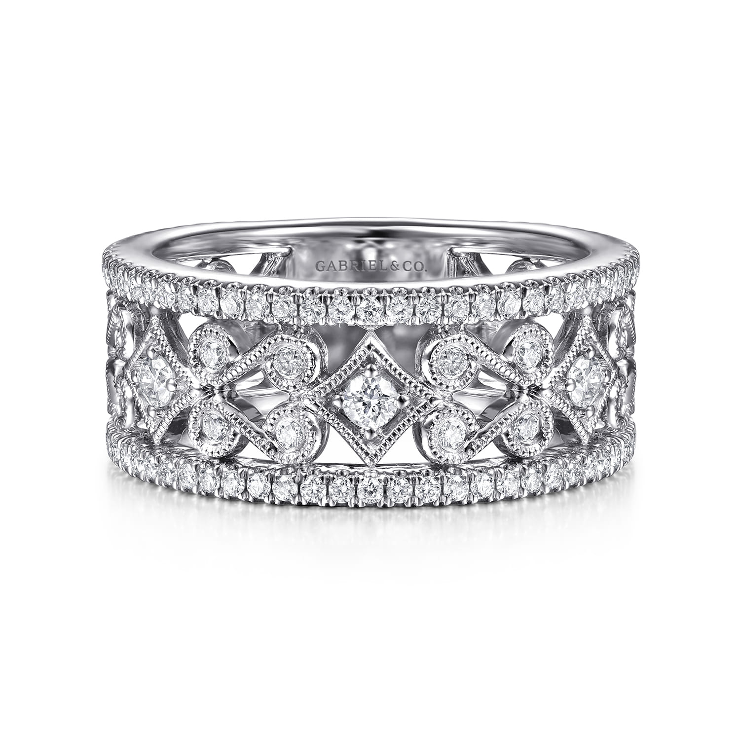 Vintage 14K White Gold Diamond Wide Band Ring - 0.65 ct - Shot 1