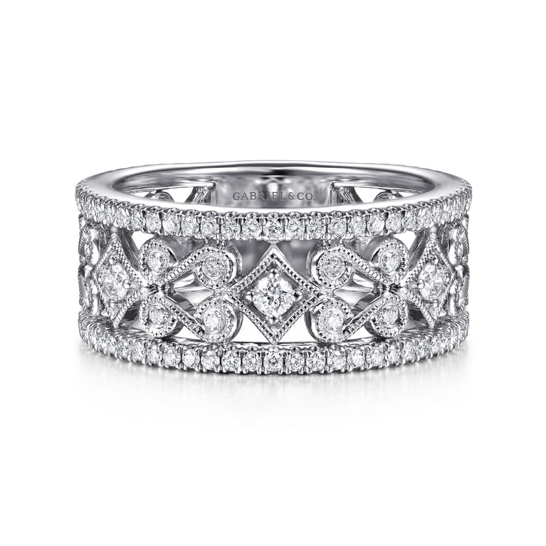 Vintage 14K White Gold Diamond Wide Band Ring - 0.65 ct - Shot 1