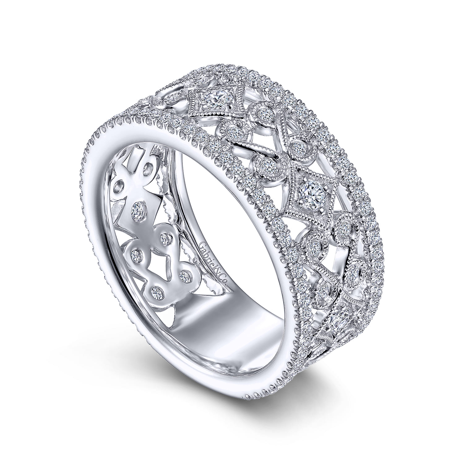 Vintage 14K White Gold Diamond Wide Band Ring - 0.65 ct - Shot 3