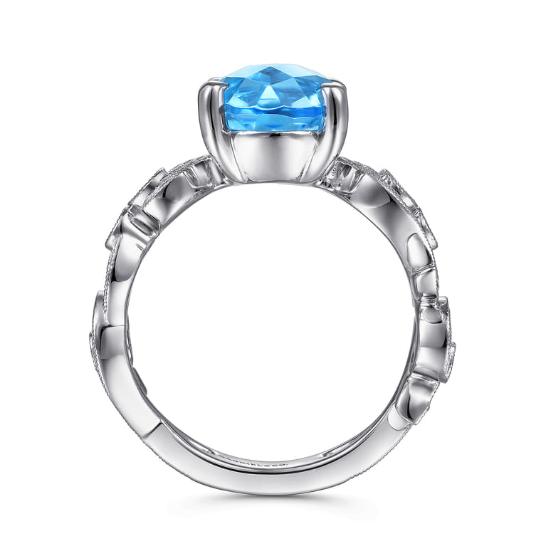 Vintage 14K White Gold Diamond and Blue Topaz Oval Ring - 0.2 ct - Shot 2