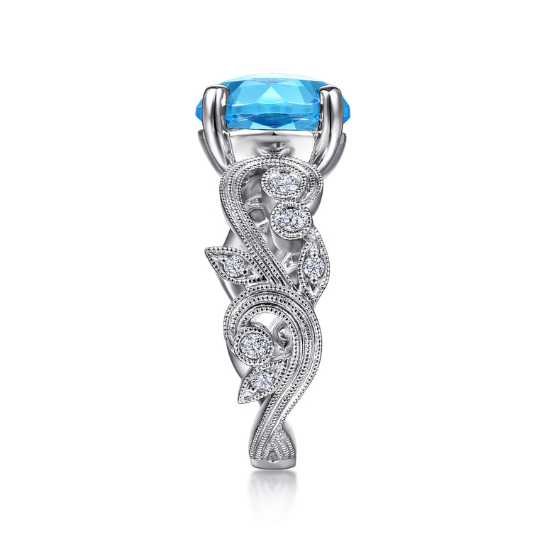Vintage 14K White Gold Diamond and Blue Topaz Oval Ring - 0.2 ct - Shot 4