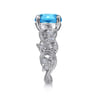 Vintage 14K White Gold Diamond and Blue Topaz Oval Ring - 0.2 ct
