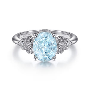 Vintage 14K White Gold Diamond and Sky Blue Topaz Ring