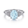 Vintage 14K White Gold Diamond and Sky Blue Topaz Ring - 0.03 ct