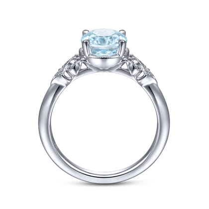 Vintage 14K White Gold Diamond and Sky Blue Topaz Ring