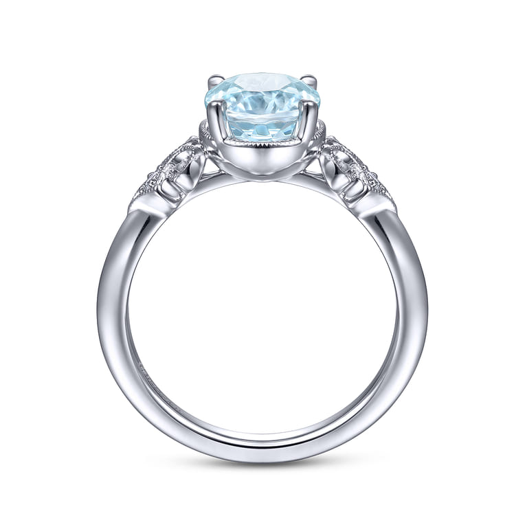 Vintage 14K White Gold Diamond and Sky Blue Topaz Ring - 0.03 ct - Shot 2