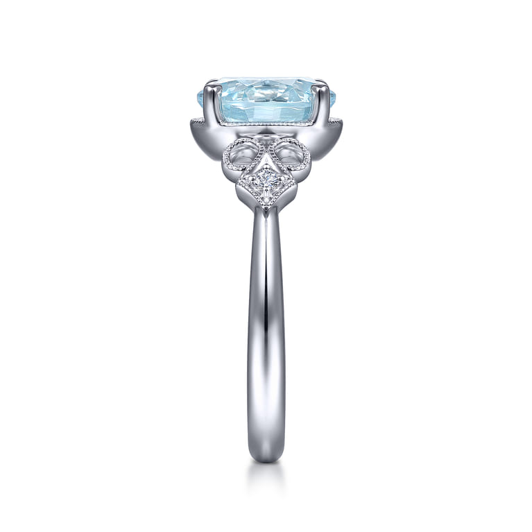 Vintage 14K White Gold Diamond and Sky Blue Topaz Ring - 0.03 ct - Shot 4