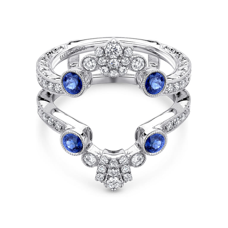 Enhancer Wedding Ring in 14k White Gold with Round Sapphire at Gabriel & Co. - Shot 1