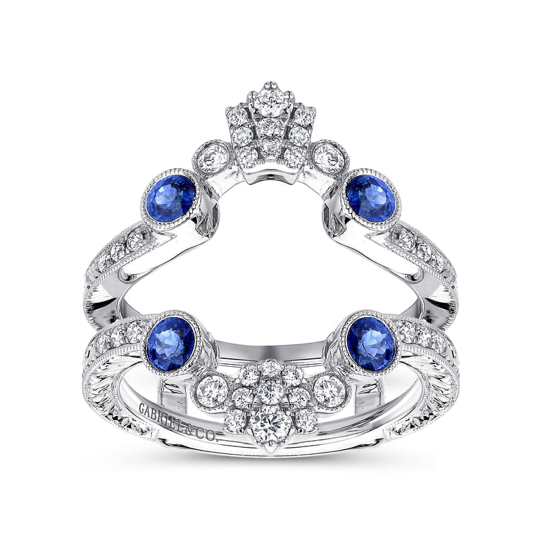 Enhancer Wedding Ring in 14k White Gold with Round Sapphire at Gabriel & Co. - Shot 4