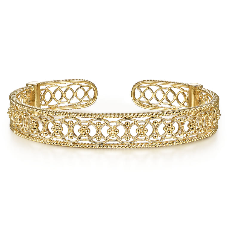 Vintage 14K Yellow Gold Open Filligree Bangle - Shot 1