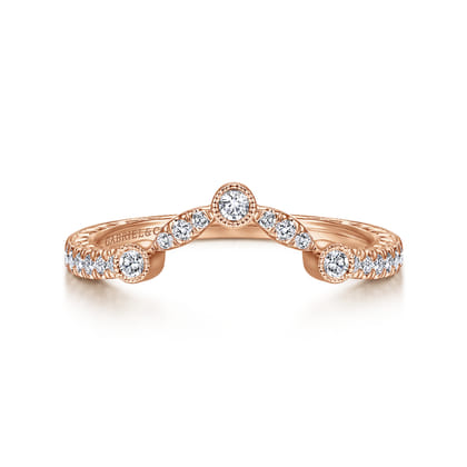 Vintage Inspired 14K Rose Gold Curved Diamond Wedding Band