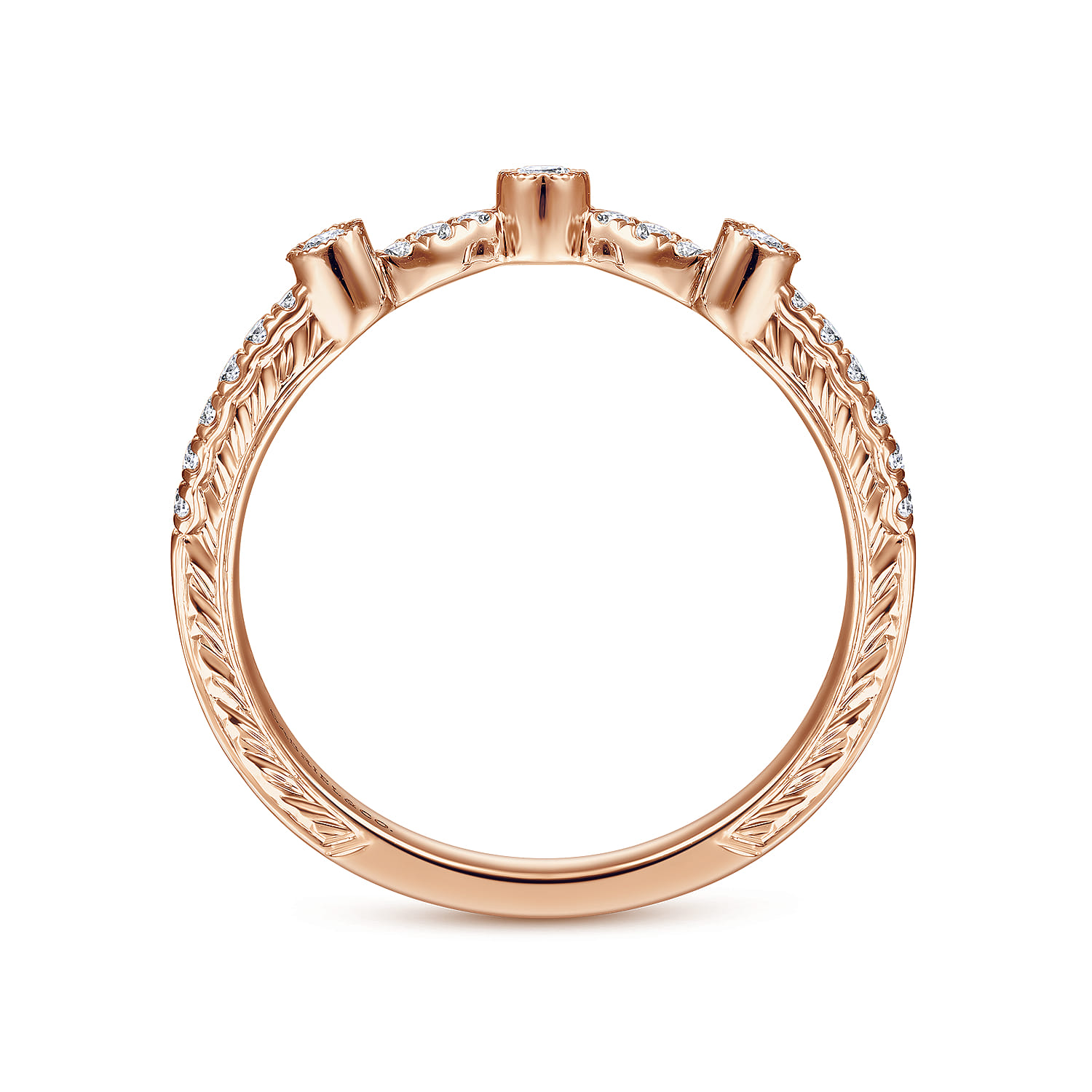 Curved Wedding Ring in 14k Rose Gold with Round Natural Diamond at Gabriel & Co. - Shot 2