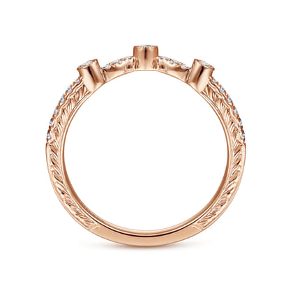 Vintage Inspired 14K Rose Gold Curved Diamond Wedding Band