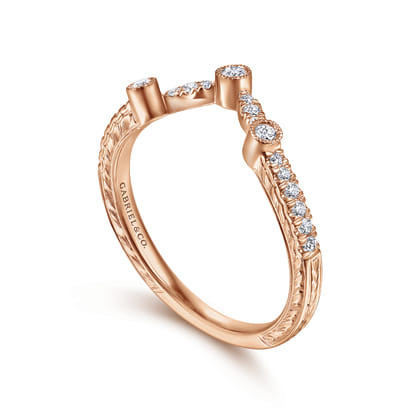 Vintage Inspired 14K Rose Gold Curved Diamond Wedding Band