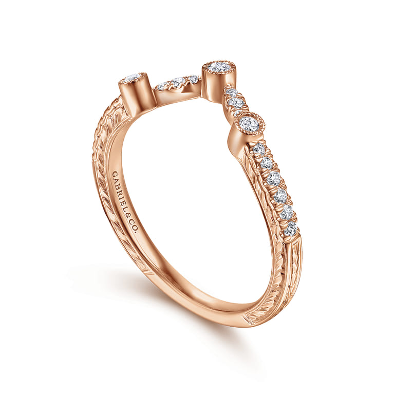 Curved Wedding Ring in 14k Rose Gold with Round Natural Diamond at Gabriel & Co. - Shot 3