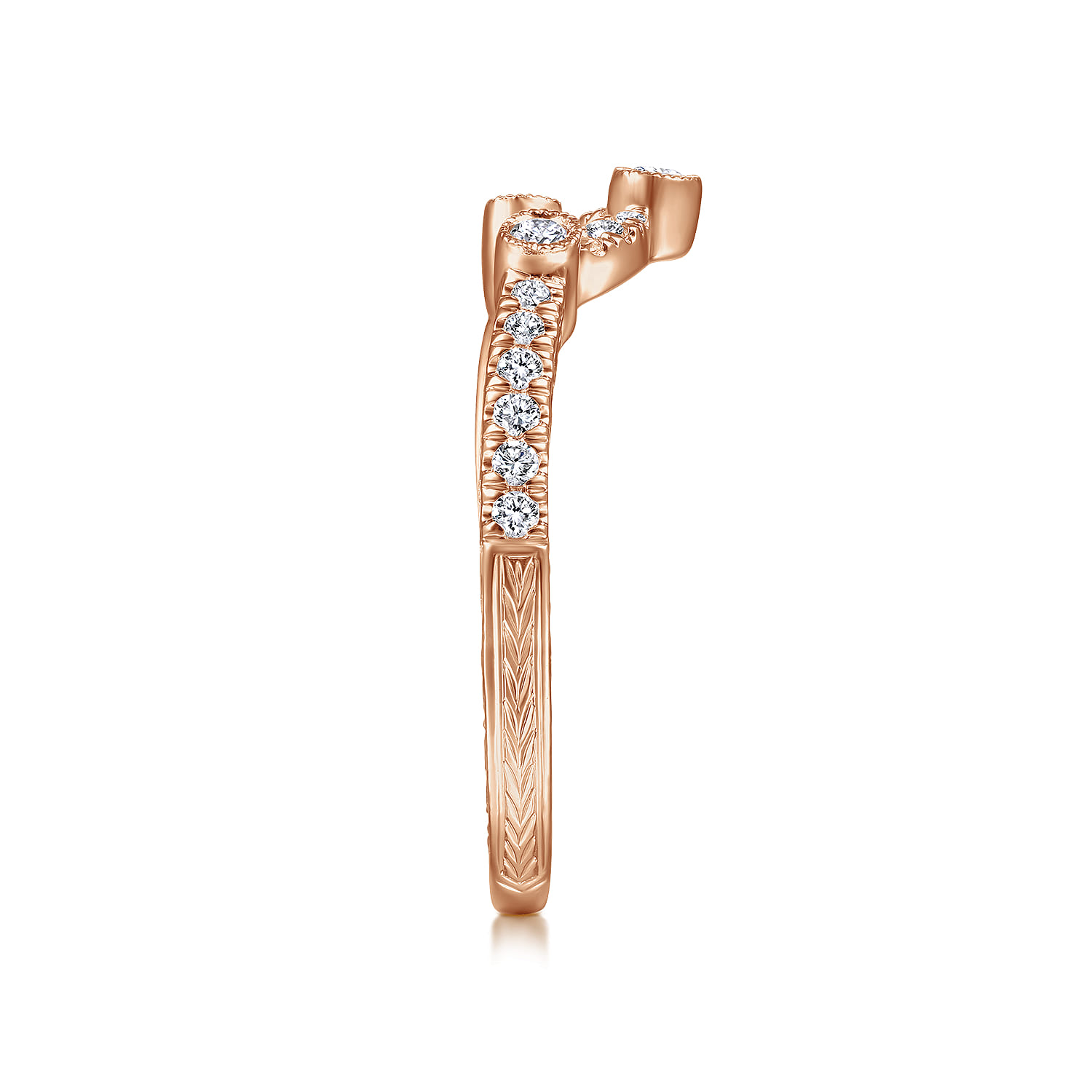 Curved Wedding Ring in 14k Rose Gold with Round Natural Diamond at Gabriel & Co. - Shot 4