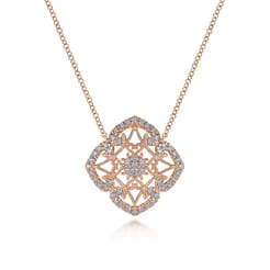 Vintage Inspired 14K Rose Gold Filigree Diamond Pendant Necklace