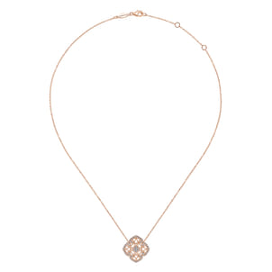 Vintage Inspired 14K Rose Gold Filigree Diamond Pendant Necklace
